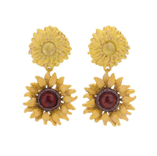 Delicate fashion women gemstone jewelry vintage sunflower drop earrings  